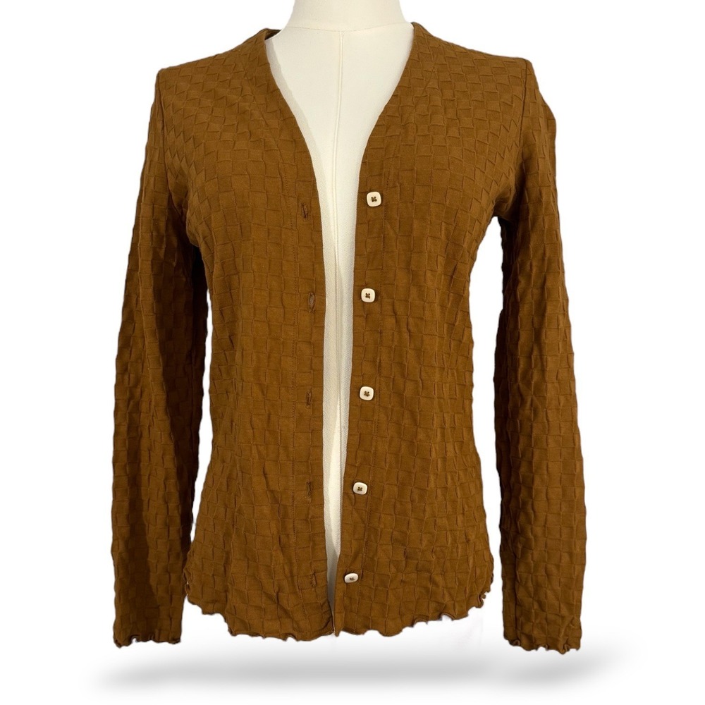 Madewell XS Rust Basket Weave Short Button Cardigan V‎ Neck Lettuce Edges  EUC